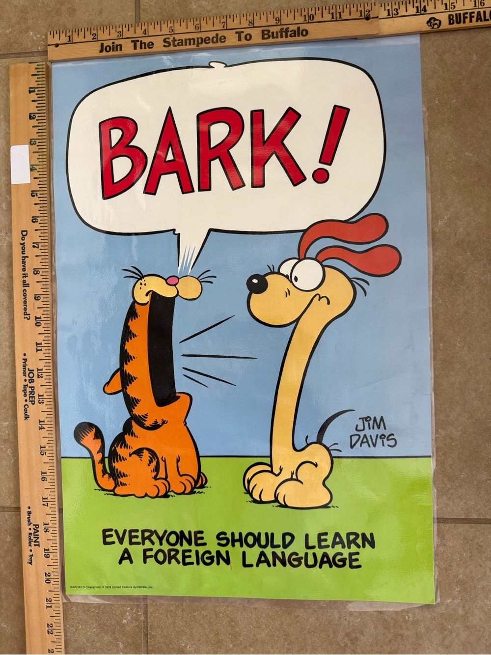 Garfield Poster by Jim Davis - Bright Blue & Lime Green Cartoon Print